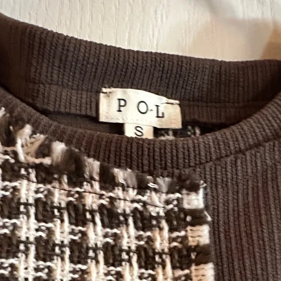 POL Women’s Brown and White Checkered mixed material Sweater - Picture 4 of 7